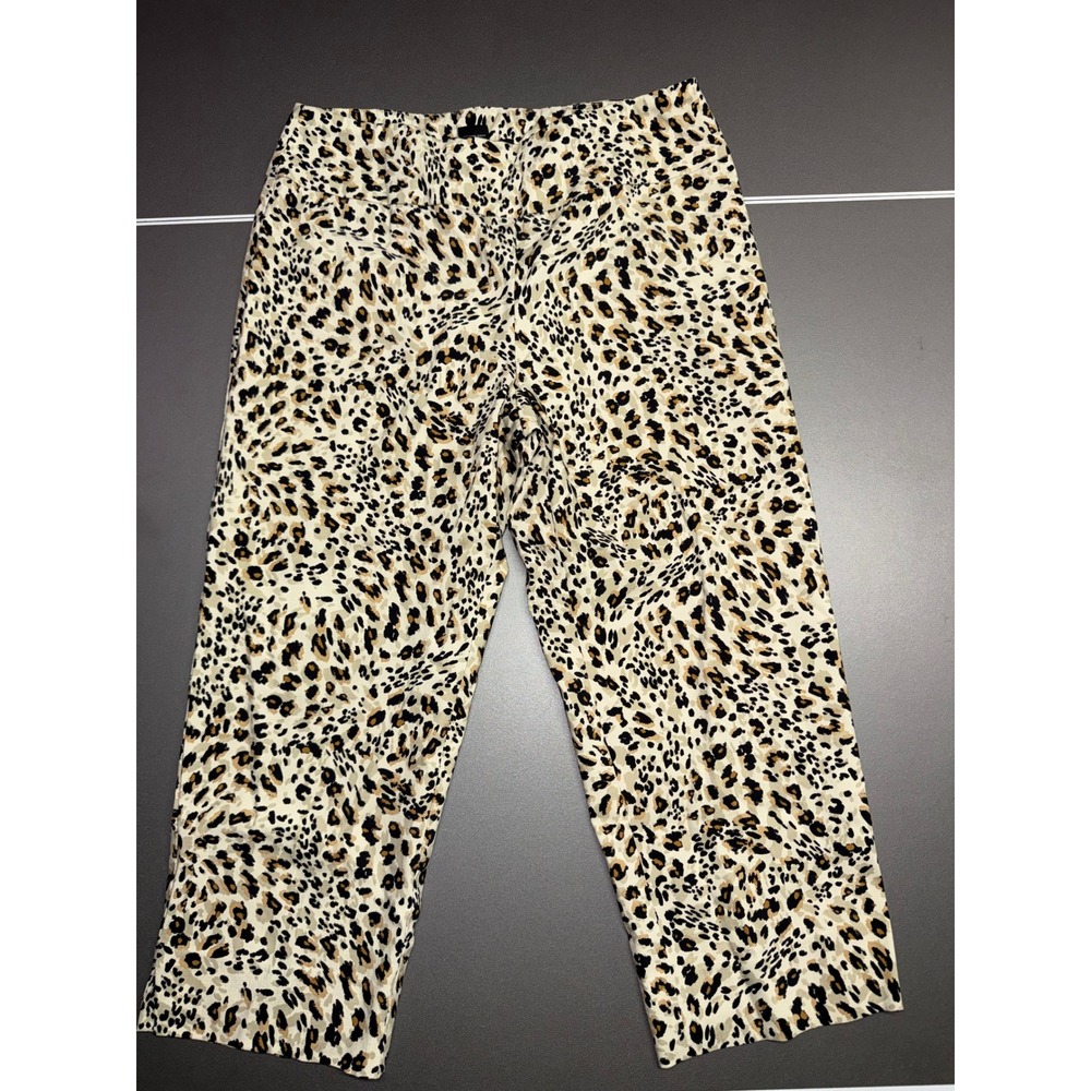 Leopard Print Straight Leg Cropped Pants Tan Black Animal Pattern Trousers